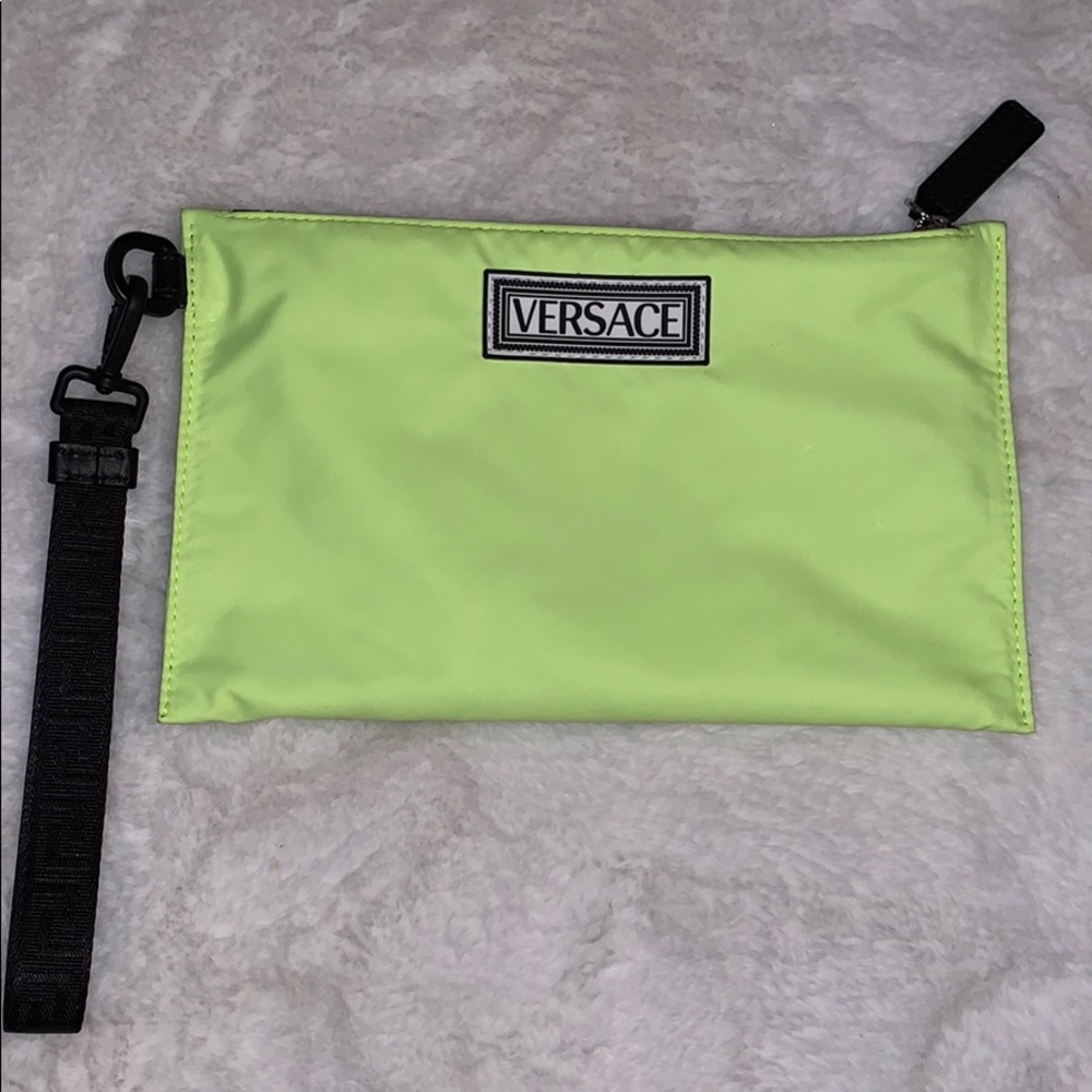 Neon yellow nylon Versace wristlet / pouch; clutch